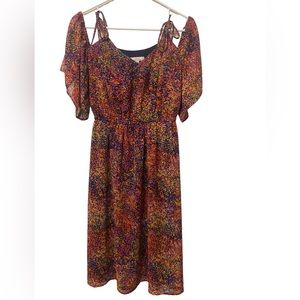 Trina Turk Cold shoulder Lined dress elastic waist midi length. Size small